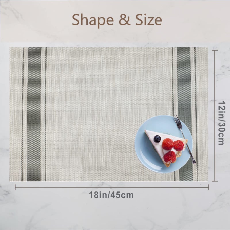 DACHUI Placemats Set of 6, Soft & Elegant Woven Vinyl Place Mats, Water Resistant, Heat Resistant, Washable, Durable Table Mats (Grey Stripes) - Image 5